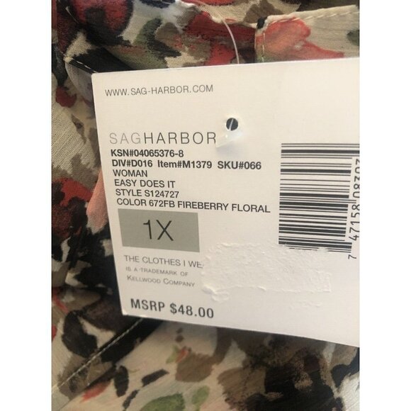 NWT Sag Harbor Womens Size 1X Fireberry Floral Blouse Long Sleeve Semi Sheer - Picture 9 of 9